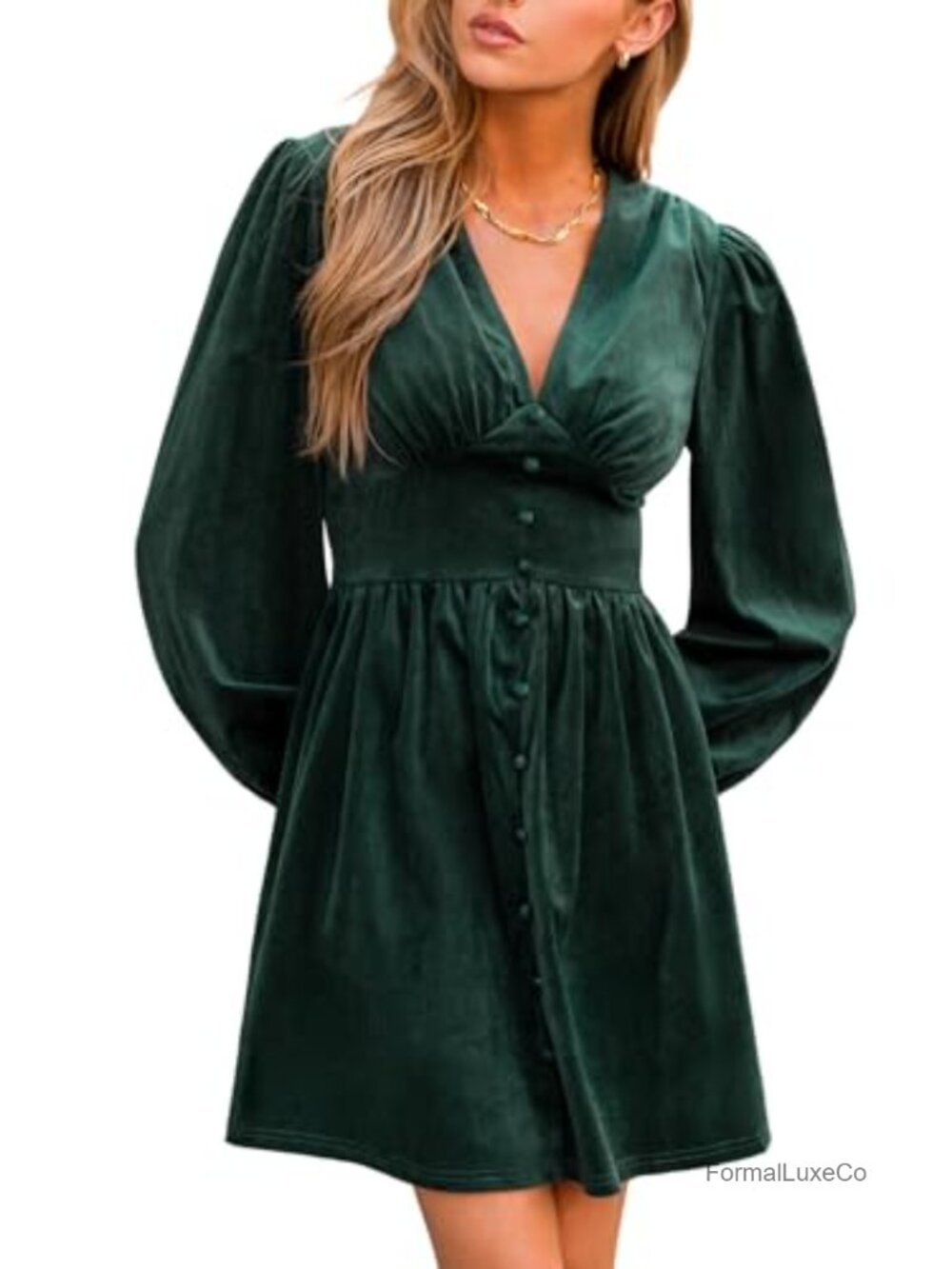 Velvet Mini Dress Long Sleeve V Neck A-Line Cocktail Party